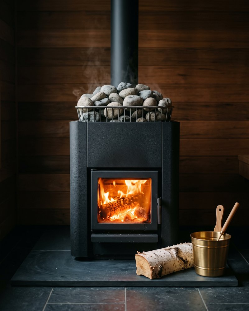 Styled scene for the wood burning sauna heater comparison